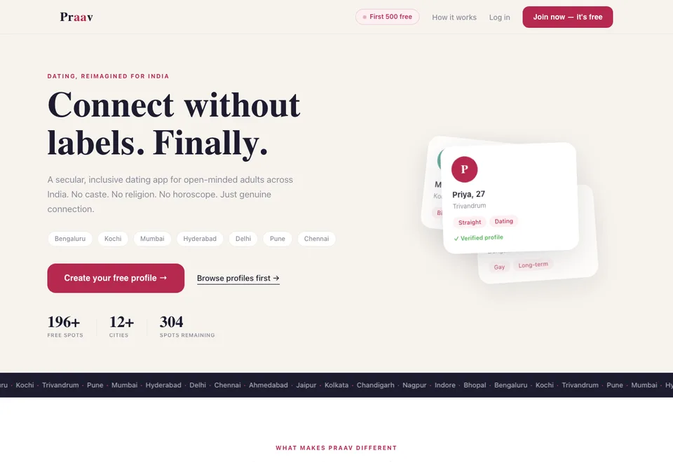 Praav website homepage