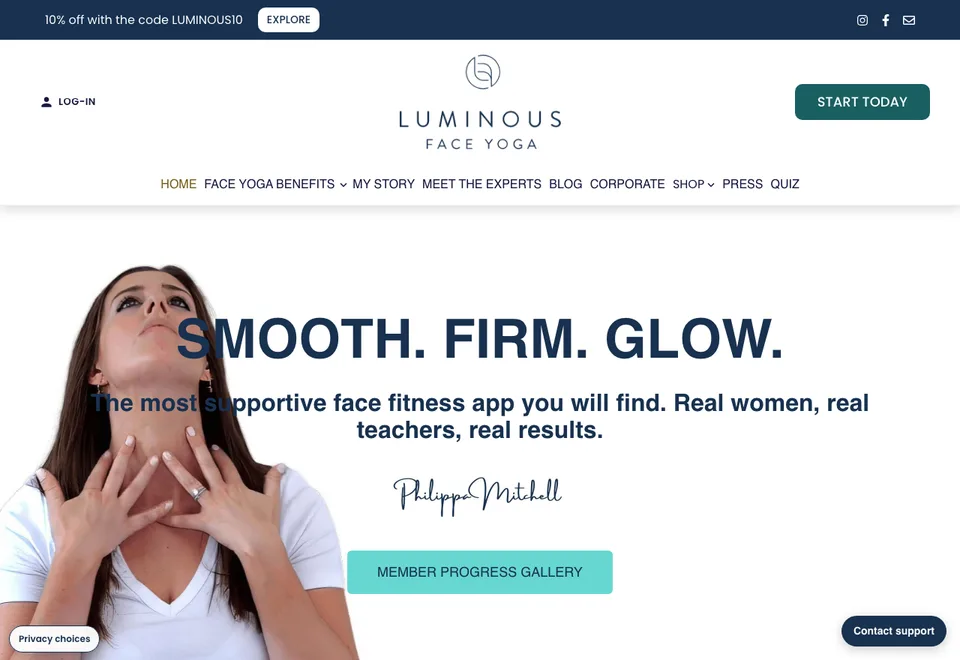 Luminous Face Yoga website homepage